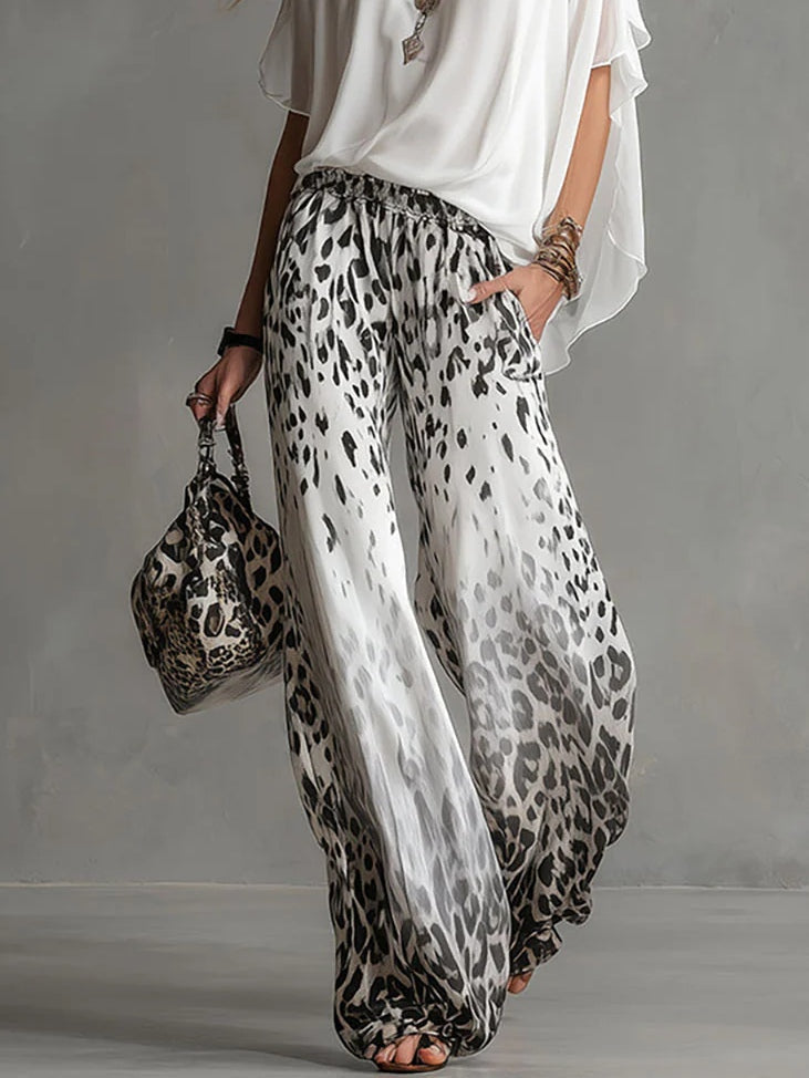 Vivienne | Leopard-print cape-sleeve top and wide-leg trousers